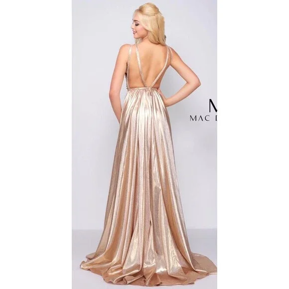 NWT Mac Duggal Gold Long Prom Formal Dress Size 8 Sequins Embellished $598 - Picture 3 of 10